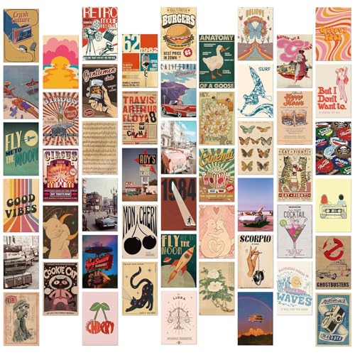 PORUPAEL 50 Stück Vintage Reisen Postkarten Set Poster Karten Wanddekoration Schlafzimmer Karten Dekoration Aesthetic Mini Poster (B)