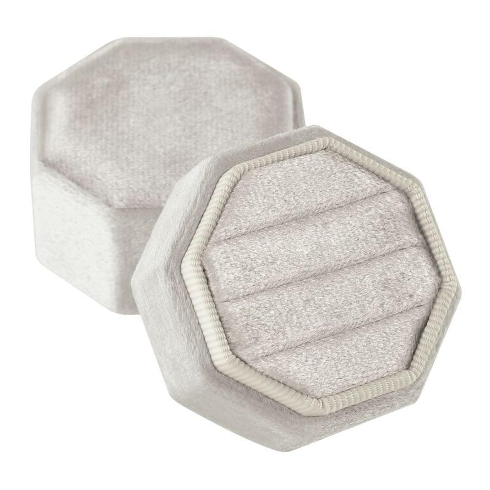 ljhnba Three Slot Rings Holder Octagonal Shape Flannel Jewelry Case Dustproof Rings Storage Box Suitable for Couples Anniversary Jewelry Case