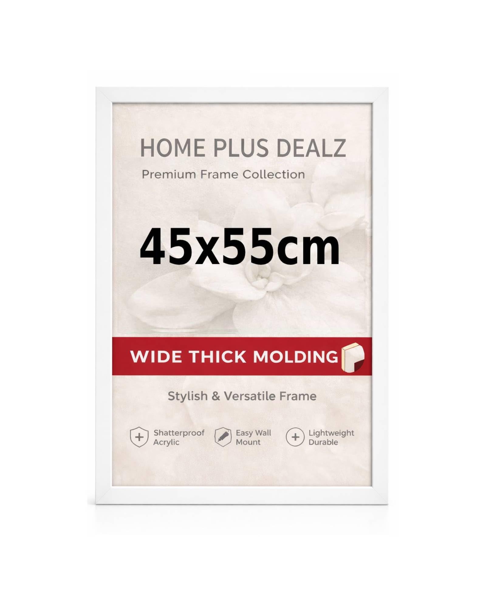 Home Plus Dealz 45x55 cm White MDF Picture Frame With Wide Moulding – Poster & Photo Display for Living Room, Bedroom or Office UK — image 1