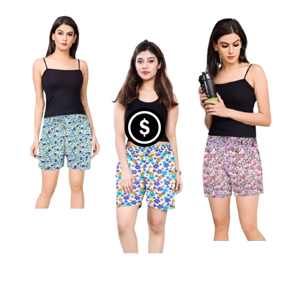 new concept Women's Cotton Night Shorts | Summer Bermuda Half Pant for Ladies (Assorted Pack of 3)-picture-10