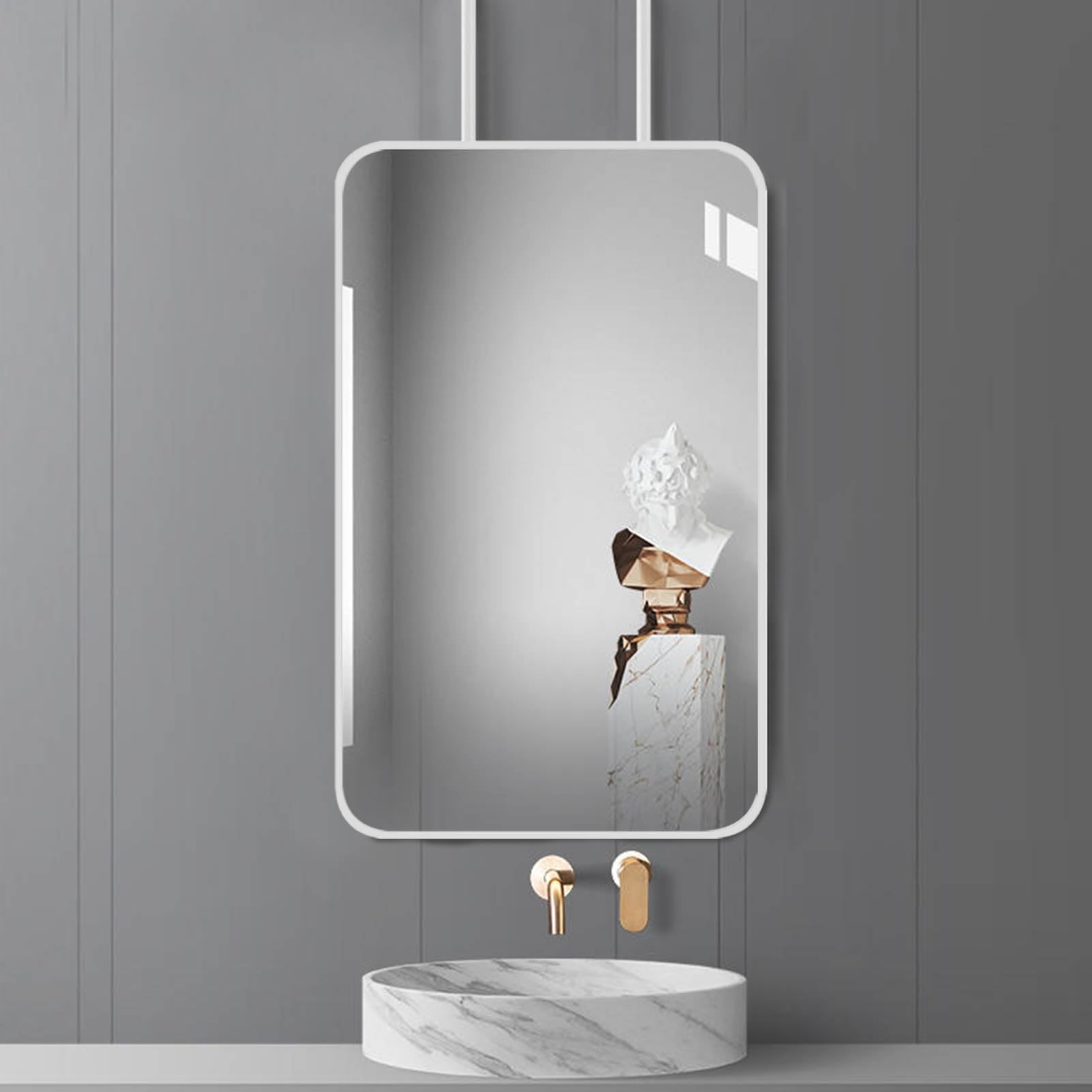 SXFSDOU Floating Simple Mirror with Metal Frame and Booms, Rounded Rectangular for Bathroom Washroom Makeup Shaving Living Room(40cmx60cm)