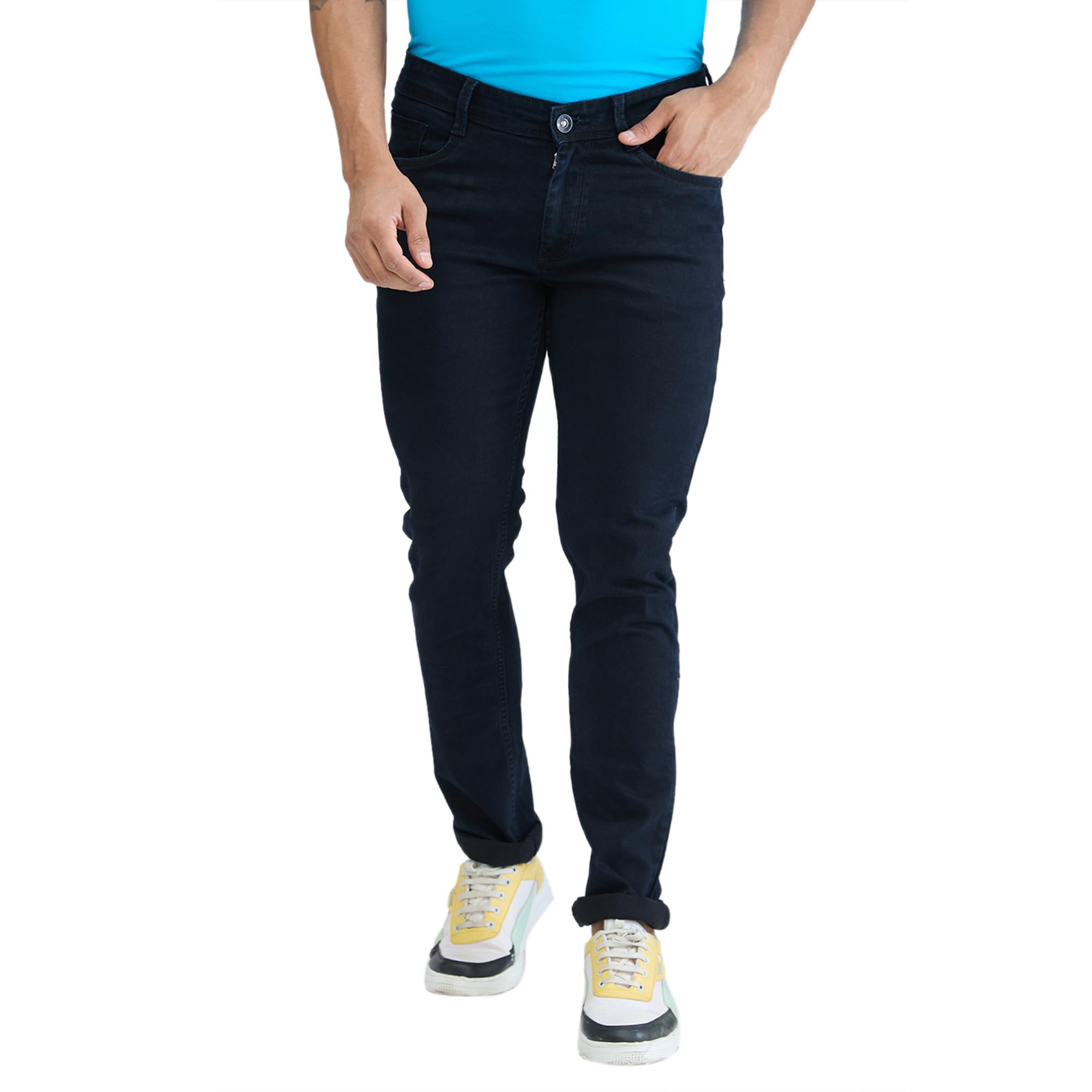 park avenue Men's Mid Rise Ath Mod Fit Dobby Pattern Cotton Blend Flat Front Casual Slim Fit Jeans-picture-53