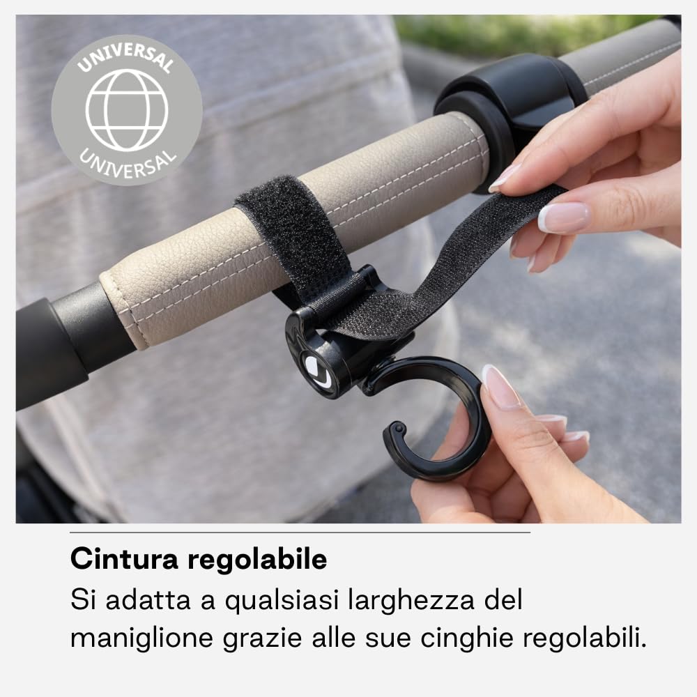 Jané Ganci Universali per Passeggino, Set da 2, Resistenti e Multiuso, per Borse e Zaini, Nero
