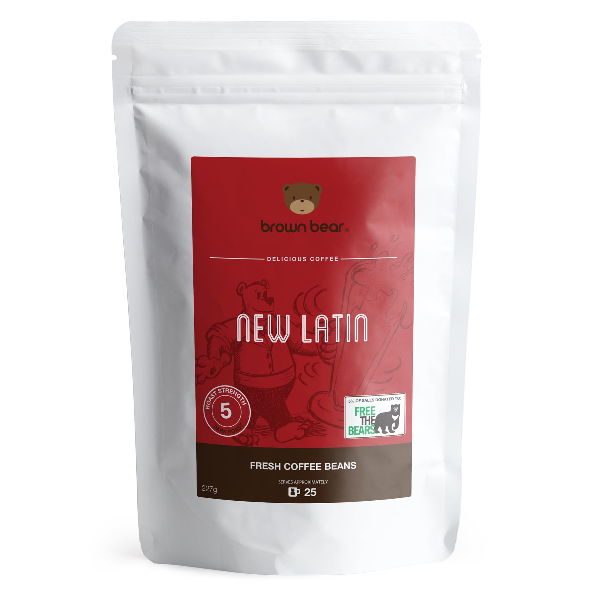 Brown Bear New Latin Espresso Strong Dark Roast Coffee Beans