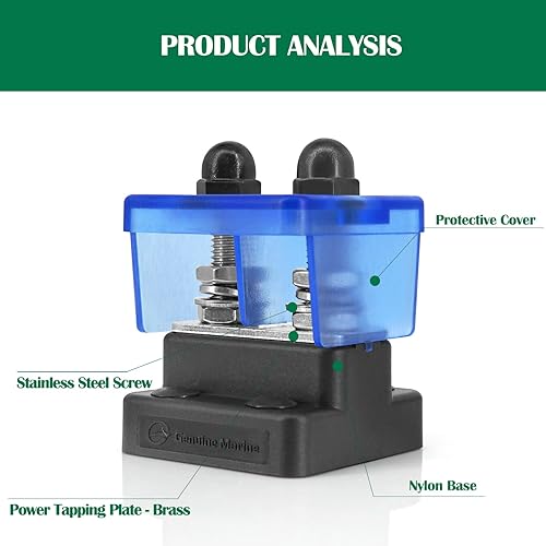 Miniatura 4 de LENKRAD Bloque de conexiones de batería de doble perno de 516 pulgadas con perno aislado M10, cubierta protectora para camión, automóvil, RV, barco