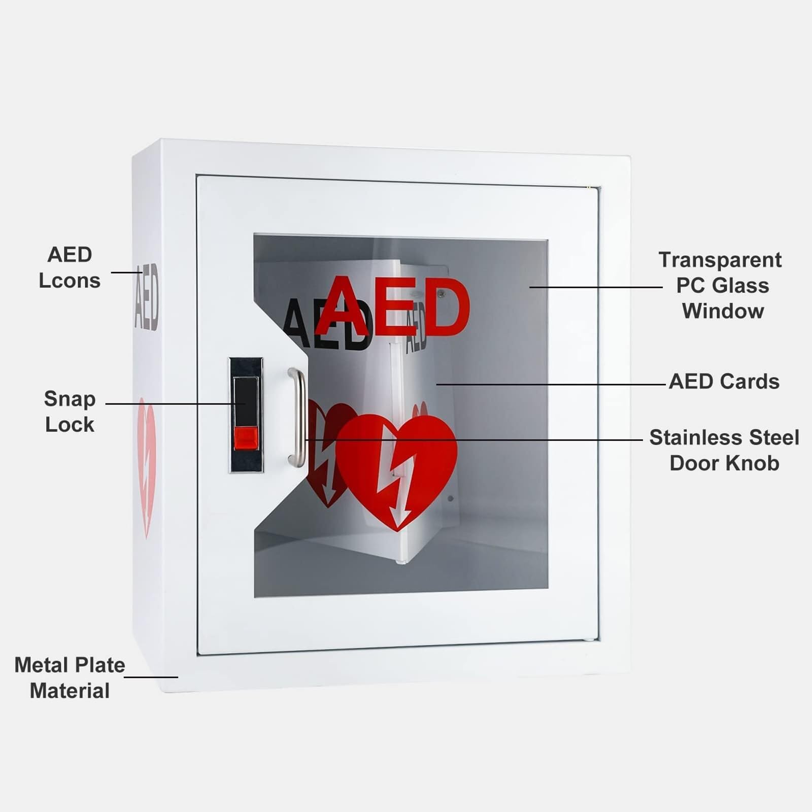 Defibrillatore da parete con chiusura a scatto, in acciaio inox, per ufficio, infermieristica, uso domestico