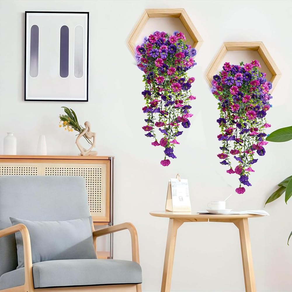 6PCS Artificial Hanging Flowers for Outdoor Decor - UV Resistant Fake Morning Glory Realistic Silk Spring Summer Hanging Plants for Porch Patio Balcony Yard(Mixed Color) - Image 6