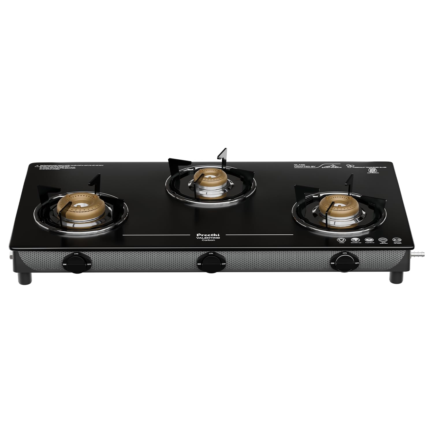 Preethi Valentino Glass top 3 Burner Gas Stove, Manual Ignition, Black (ISI Approved with Life Time Warranty on Glass & Burner)-image-43