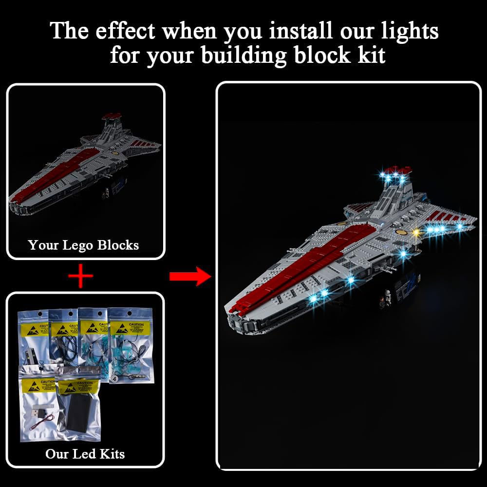 Kyglaring LED Lighting Kit for Lego Star Wars Venator 75367 Building Set (No Model) - Light Set Compatible with 75367 Class Republic Attack Cruiser - Without Model (Classic Version)