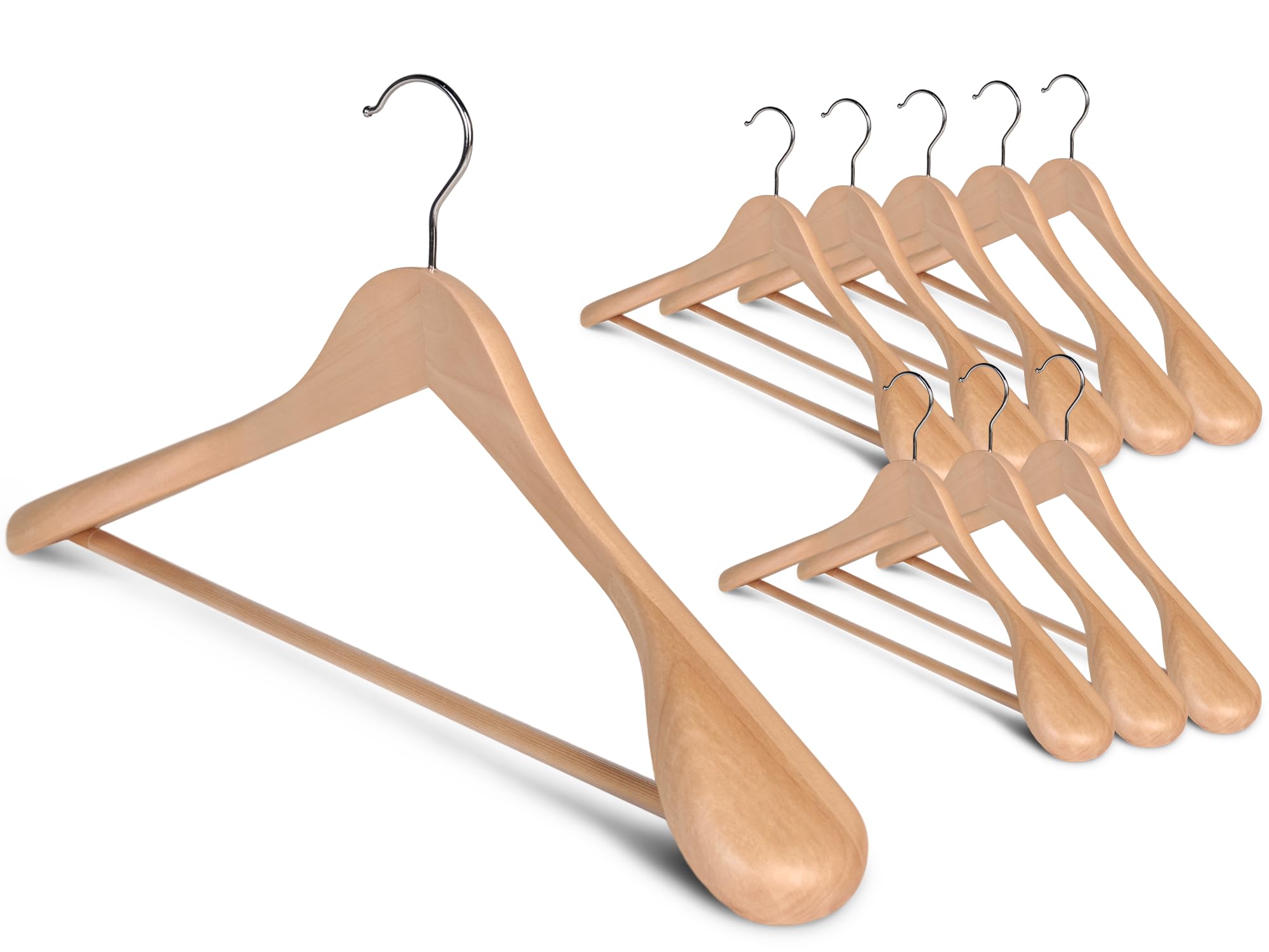 StorageWorksExtra Wide Shoulder Wooden Hangers, 10 Pack Heavy Duty Suit Hangers for Closet, Natural Wood Hanger for Coats, Jackets, Pants, Natural Wood Color