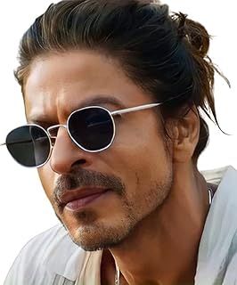 Eymen I PATHAN SHAH RUKH KHAN Inspired UV Protected Unisex Sunglasses | Hexagonal Design SRK PATHAN Eyewear (Silver-Black)