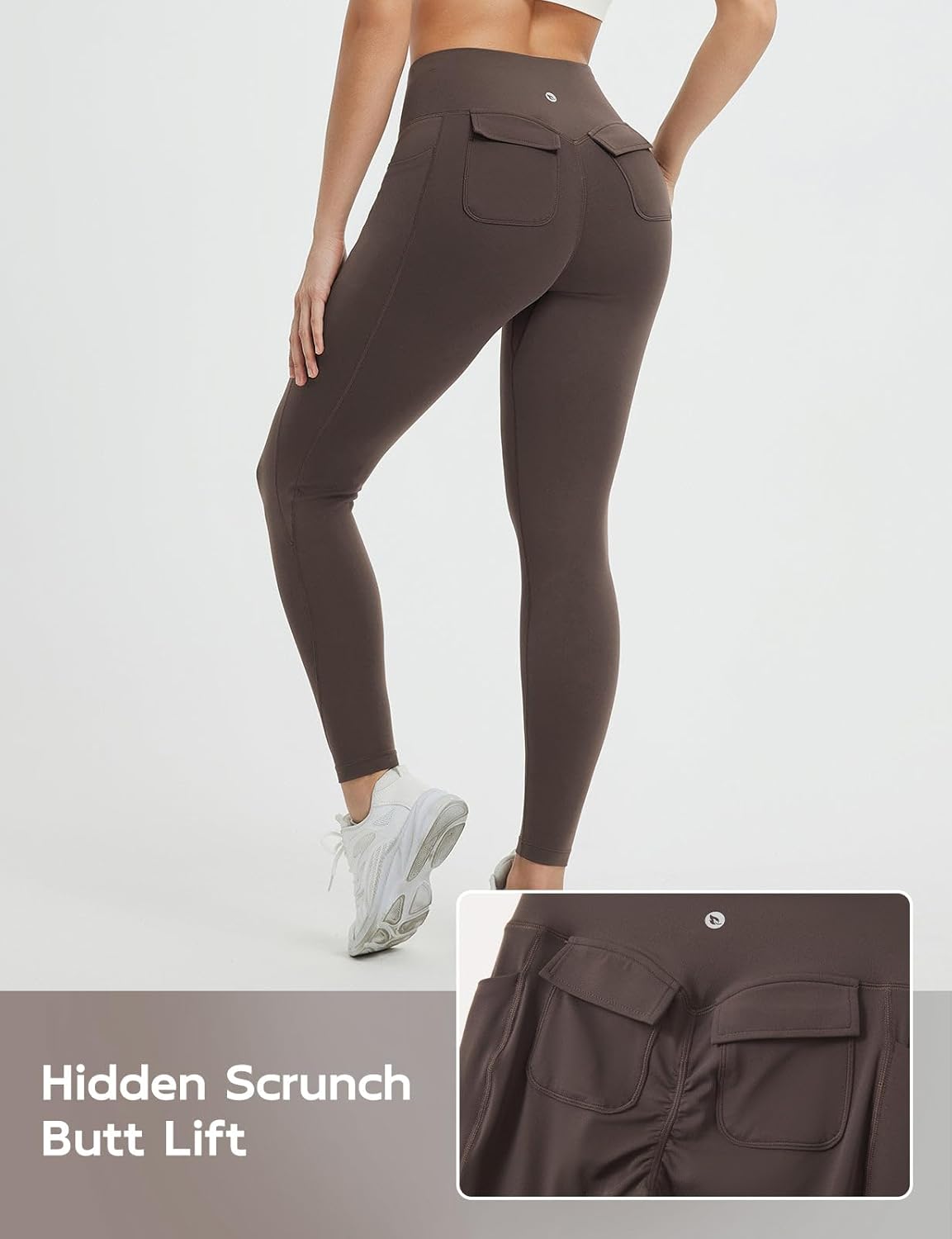 baleaf Workout Leggings for Women with Pockets Drawstring Tummy Control Scrunch Butt 7/8 Ankle Petite Yoga Pants Running - Image 6