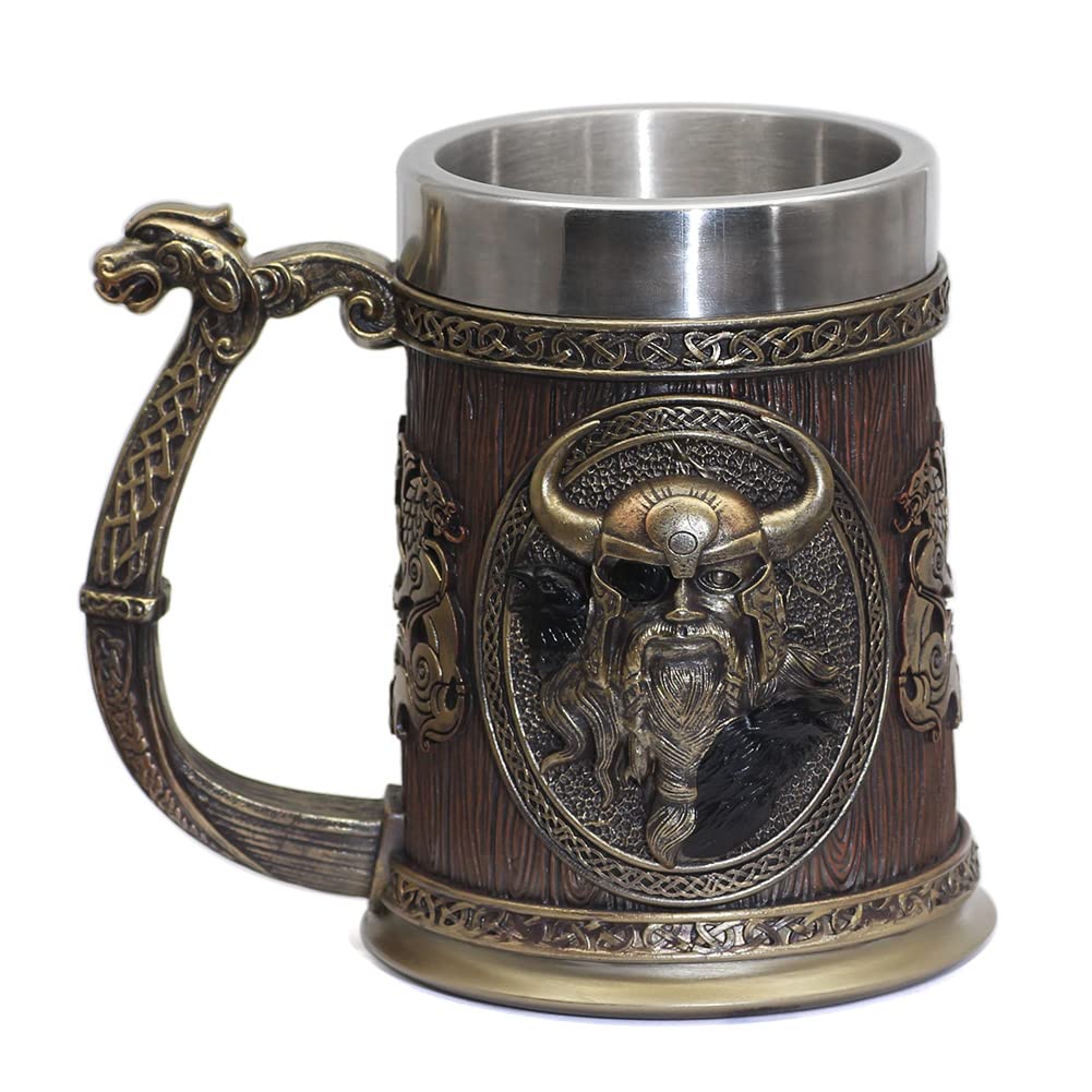 GuoShuang Viking Thor Mjolnir Drinking Mug Beer Stein Tankard Coffee Cup Odin tankard Cup 20oz