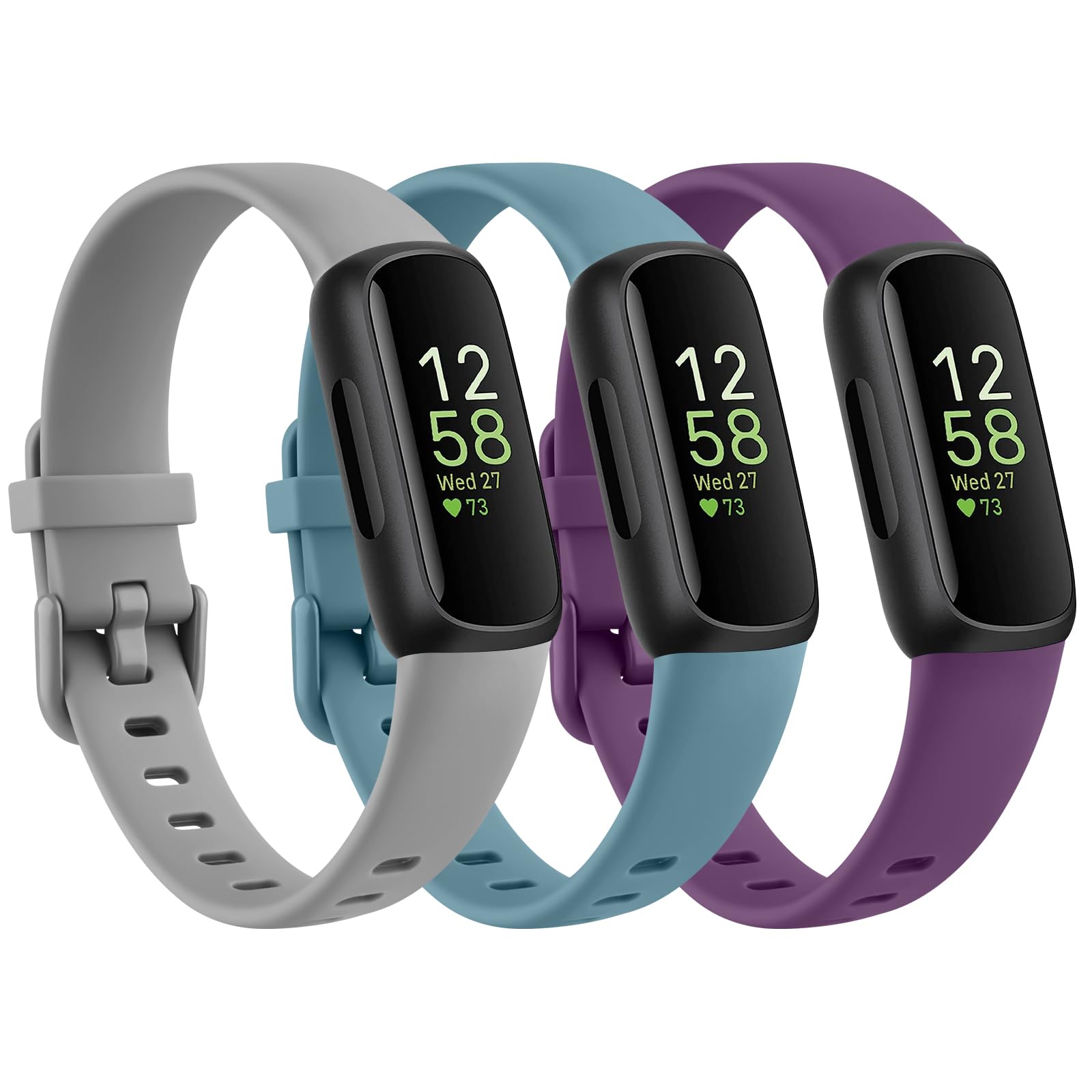 Tobfit [3 Pack] Straps compatible for Inspire 3 Strap for Women Men, Soft Silicone Replacement Strap Wristband Watchband Accessories (3 Pack 08)