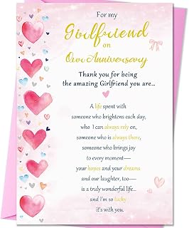 Anniversary Card Gift for Girlfriend from Boyfriend, Funny Anniversary Card for Her -8x5.3 Inches, Double-Sided, with Matching Pink Envelope
