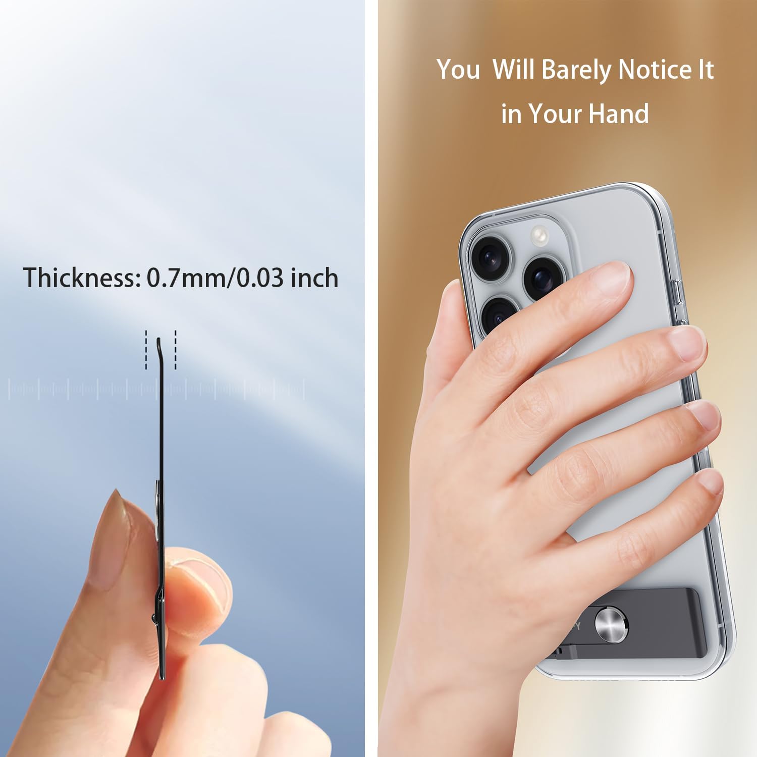 Phone Slim Kickstand, Ultra Thin Vertical and Horizontal 360° Rotating Universal Steel Metal Stable Stand Pocket Friendly Sticky Holder for iPhone Samsung Cellphone Case (Black 2-Pack) - Image 5