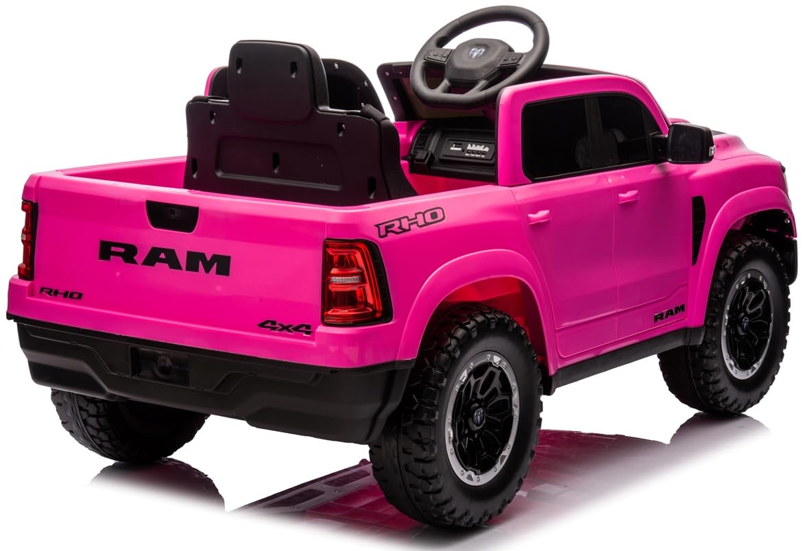 Playhouse Dodge RAM 1500, 2 Motoren - 90W, Bluetooth, Schlüssel, 4 Stoßdämpfer, Eva Räder, 12V 9ah, Fernbedienung, Kinderauto Kinderfahrzeug Kinder Elektroauto (Rosa)