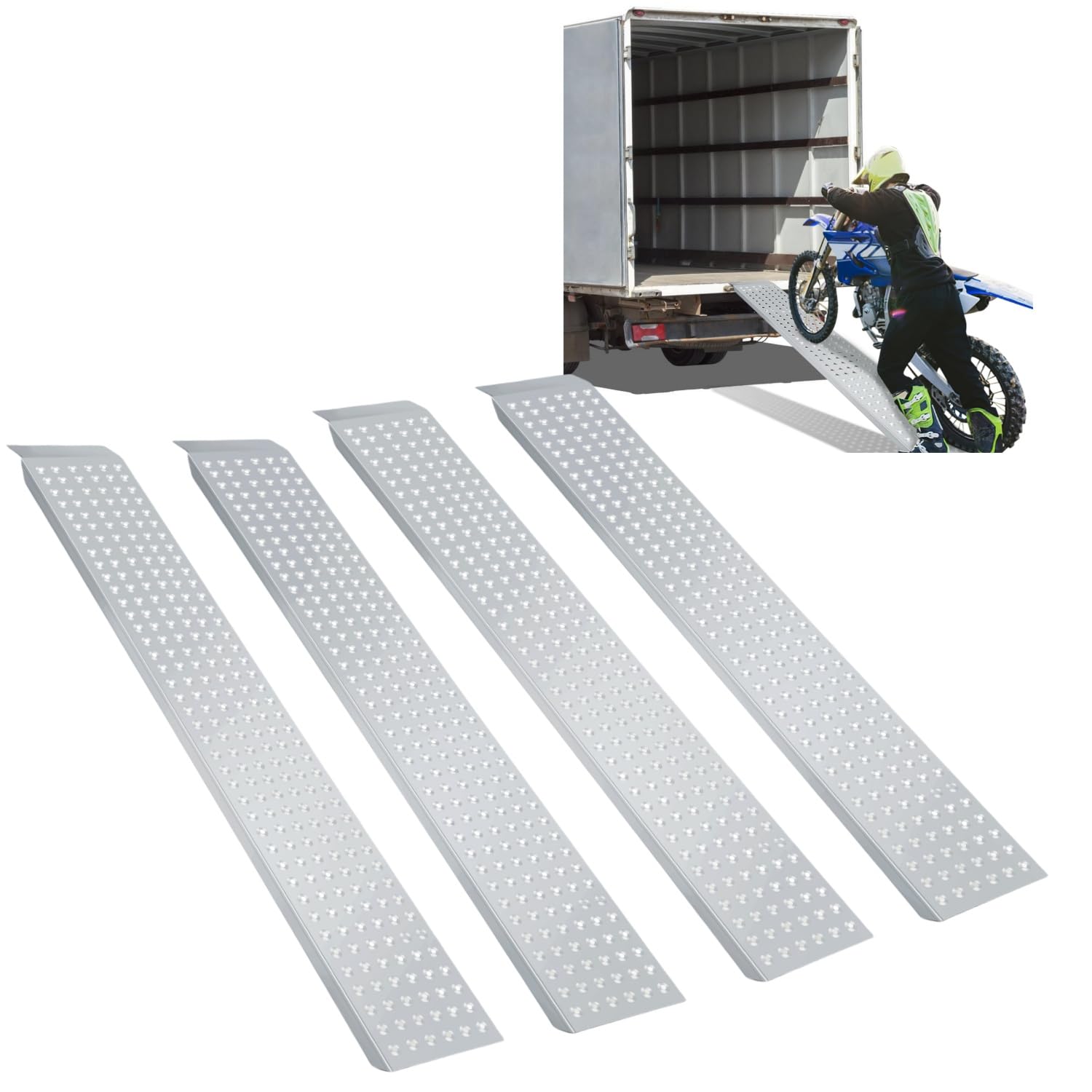 Sonnewelt Juego de 4 rampas de acceso - 200 kg por pieza - Antideslizantes - De acero galvanizado - Para coche, cortacésped y más - 160 cm - Para moto, coche, quad