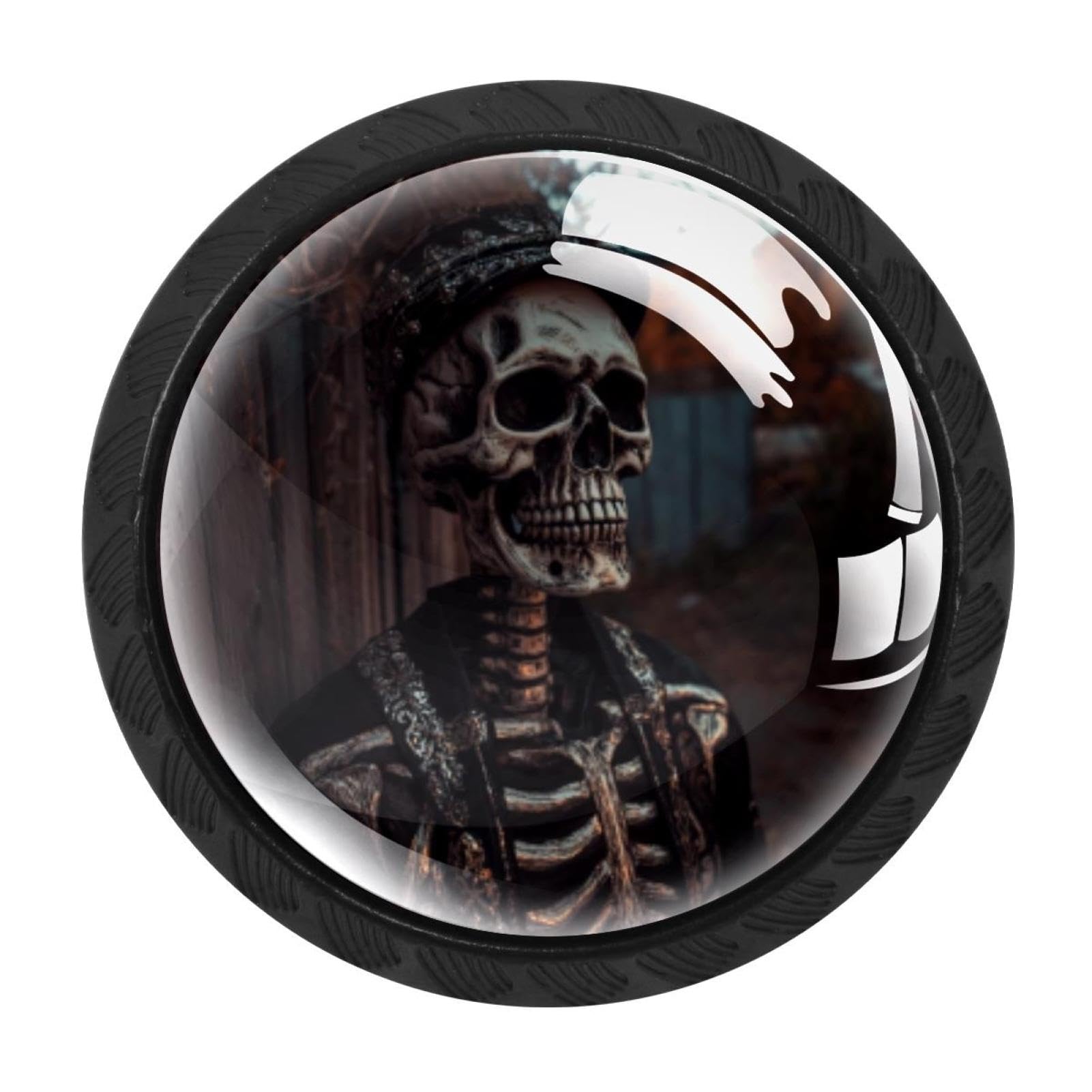 CHENZZZZ 4 Pack Halloween Skeleton (6) Dresser Drawer Cabinet Knobs Black Round Drawer Knob Pull Handle with Screws for Kitchen Wardrobe Cupboard Furniture Decor