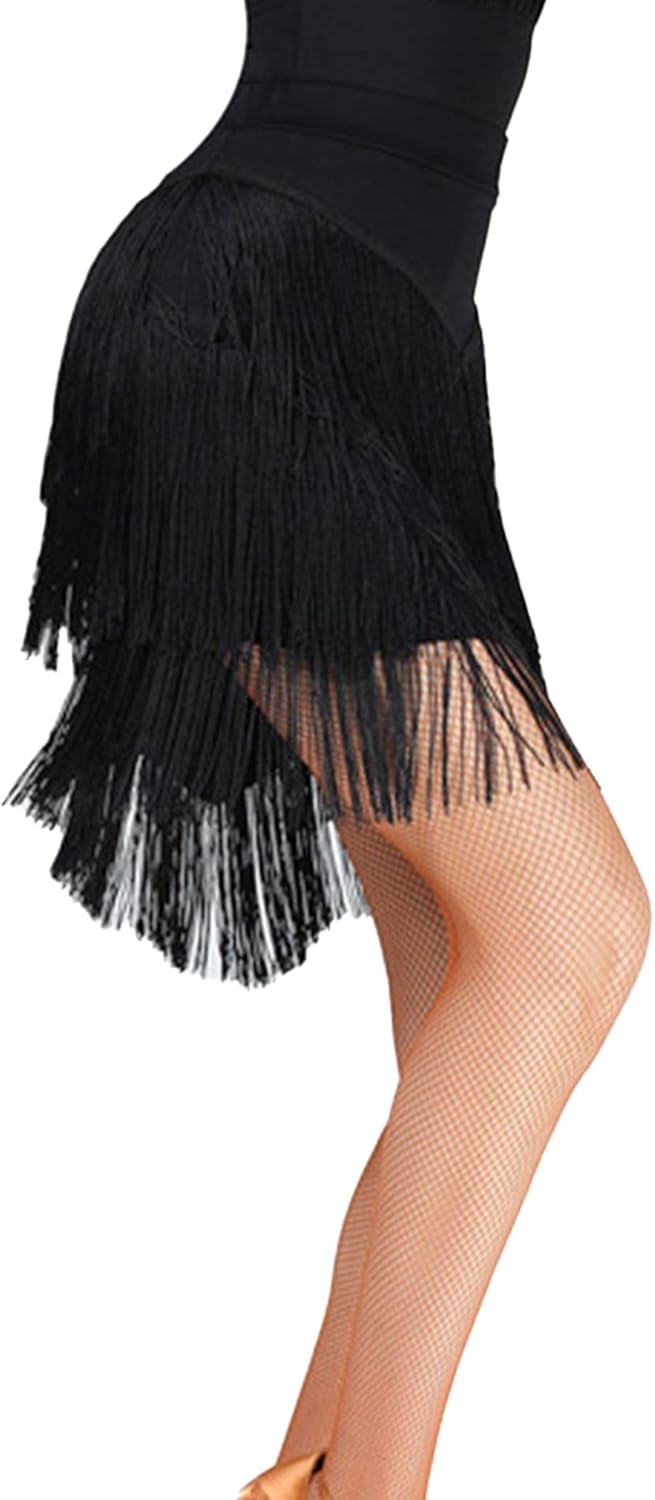 ECDAHICC Women's Fringe Mini Skirt High Waisted Tassel Bodycon Party Skirt Ballroom Latin Tango Slasa Dance Skirt - Image 2