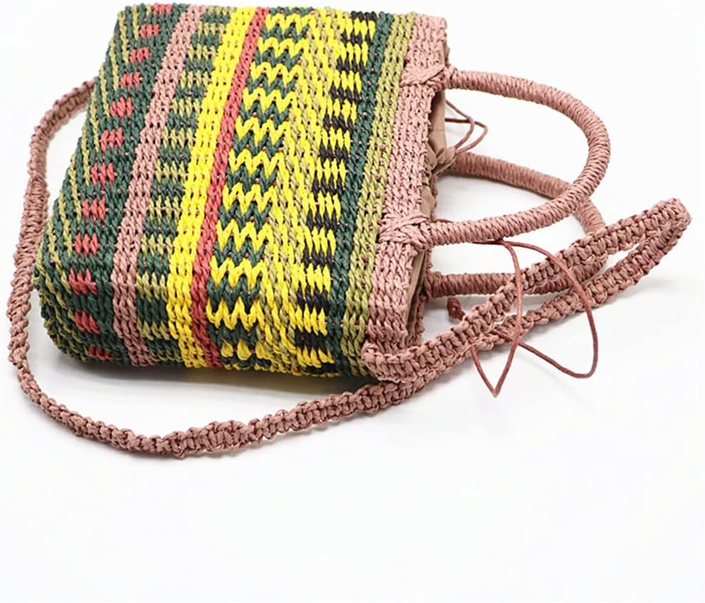 Colorful Woven Women's Bag Handmade Handbag Beach Bag Bohemian Drawstring Shoulder Messenger Bag