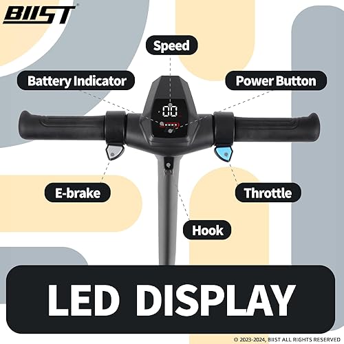 Miniatura 6 de BIIST Patinete eléctrico plegable para niños, con luces LED delanteras, luces en la barra, pedales brillantes, pantalla LED, frenos duales, motor de