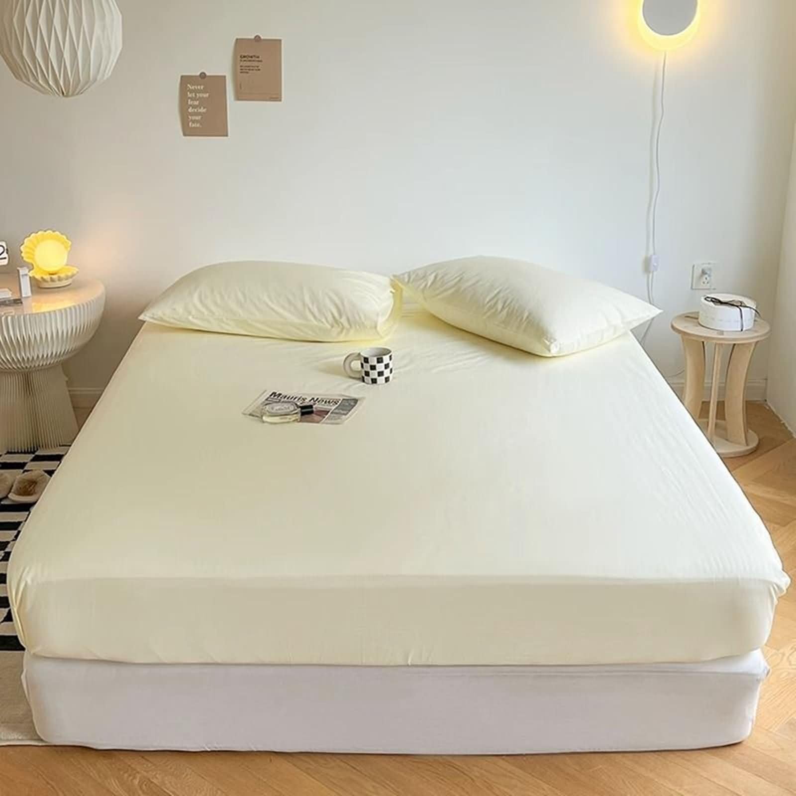 AMDXD 180x200cm Spannbettlaken Gepolstert, Spannbettlaken Muster Einfarbig Beige Gelb Schlafkomfort, Polyester Bett Laken Bezug für alle Jahreszeiten