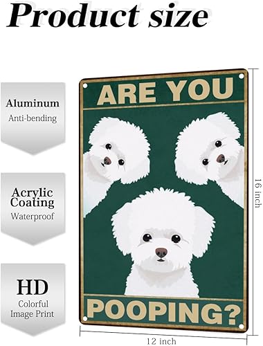 Miniatura 4 de Bichon Frise Dog - Cartel de 12 x 16 pulgadas con texto en inglés "Are You Pooping" para decoración de baño, póster de metal para perro amante de