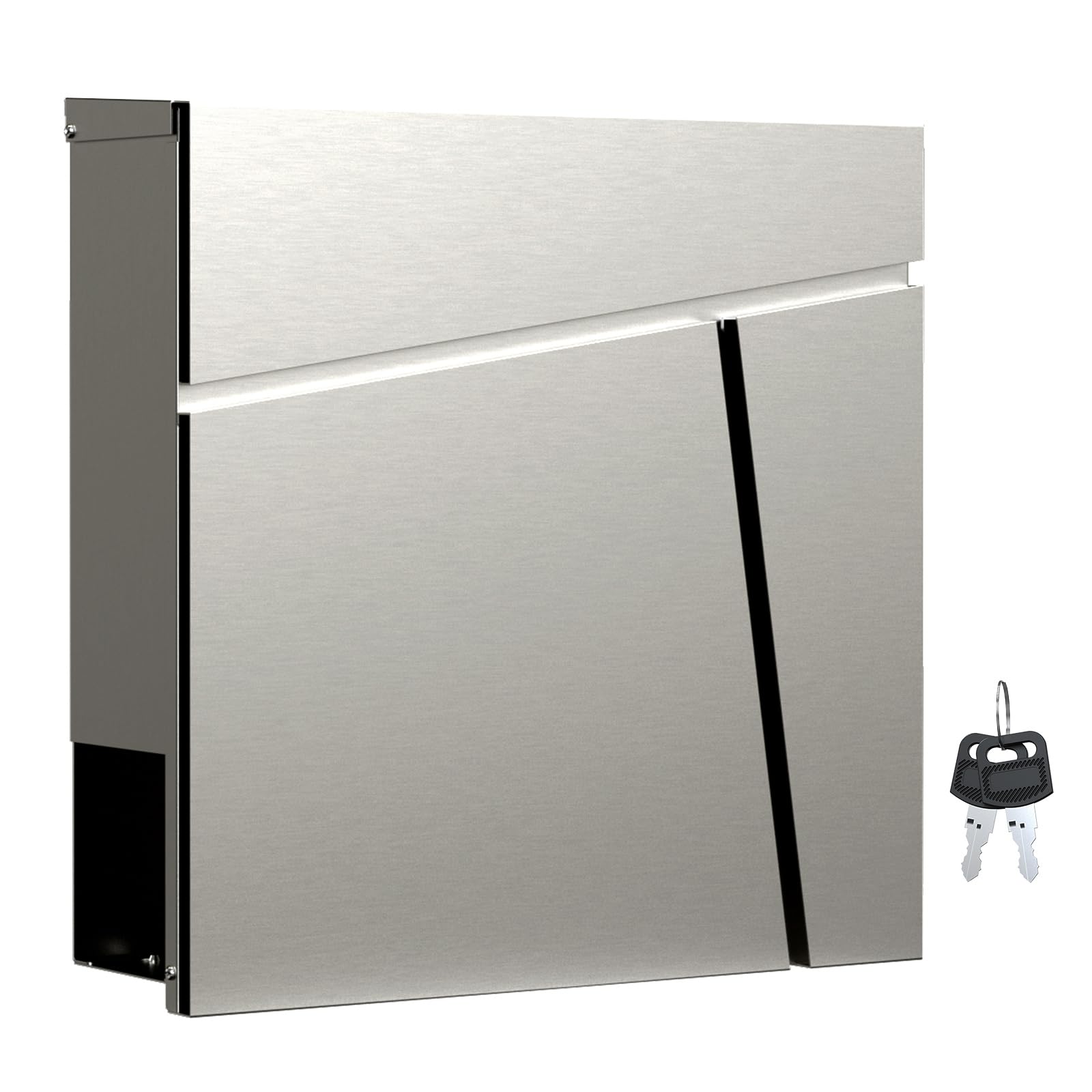 Wiltec V23, Stainless Steel Design Mailbox V23 Stainless Steel Newspaper Compartment Wall Letterbox Postbox