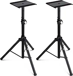 Kit 2 Suportes Monitor de Áudio Pyle para Estúdio e Home Theater, Tripé com Bandeja Ajustável, Altura 86-134cm, Metal, PSTND32