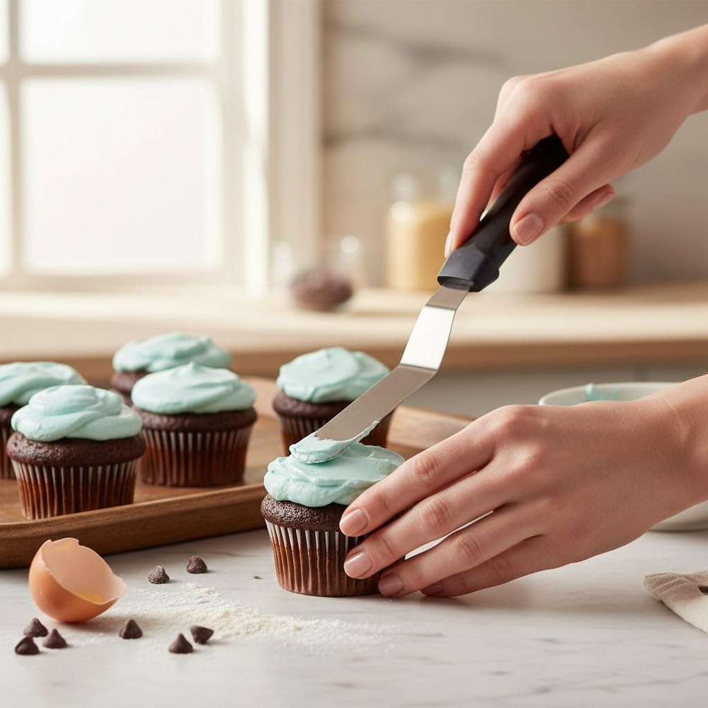 Handy Housewares Offset Icing Spatula Spreader, Stainless Steel Blade, 5.25" Blade, Ergonomic Non-Slip Handle, for Cakes and Pastries