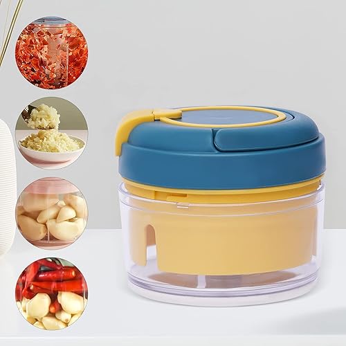 Miniatura 5 de Cortador de cebolla de ajo portátil con cuerda de jalar a mano, procesador de alimentos manual para verduras, jengibre, frutas, frutos secos, hierbas