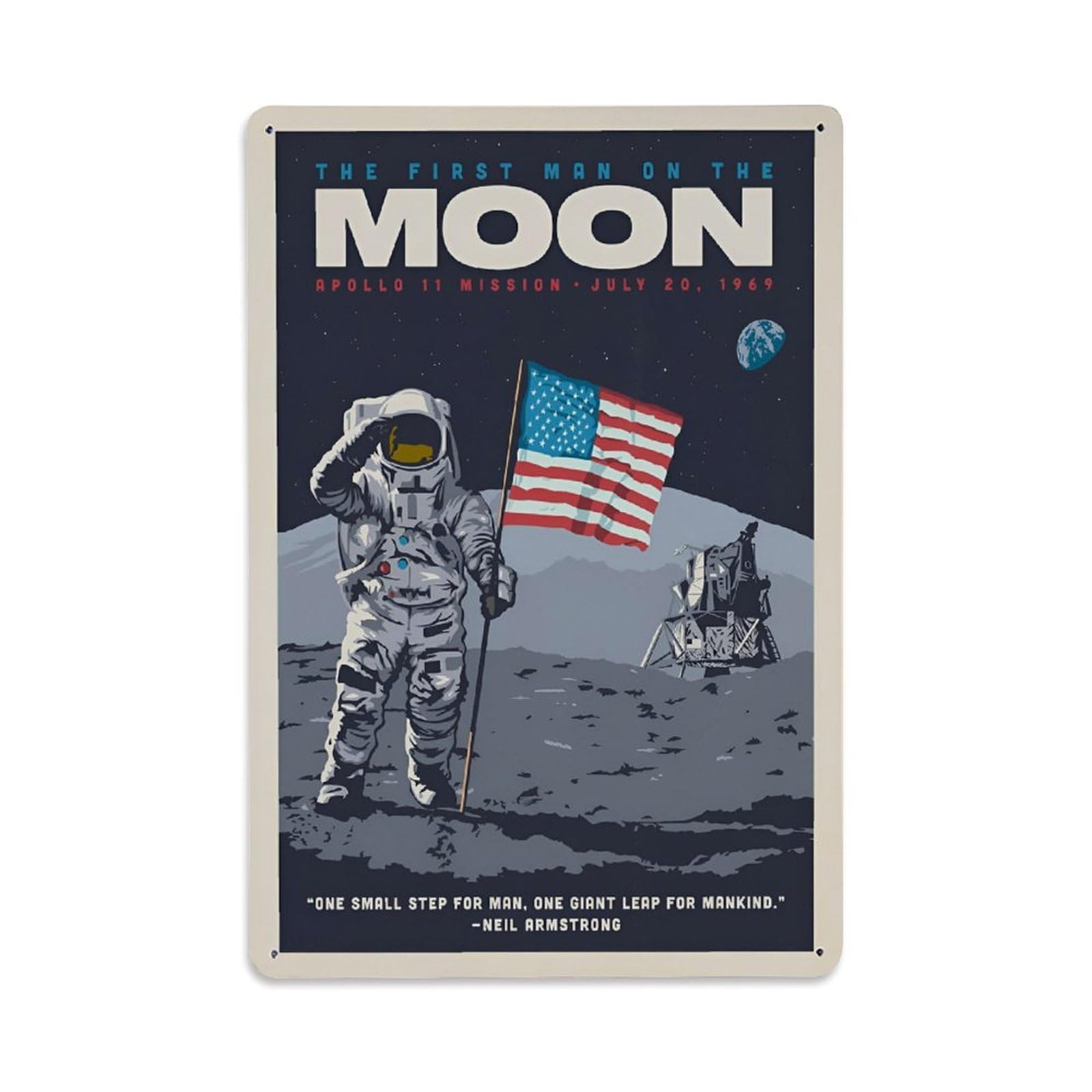 Vintage Space Poster NASA 1969 First Man On The Moon Metal Tin Sign Wall Decor for Cafe, Club, Garden Metal Poster 8x12Inch