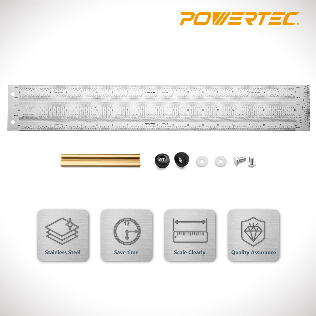 POWERTEC 80034 Ensemble de règles en T de marquage de précision | Règles carrées en T en acier inoxydable de 30,5 cm et 45,7 cm pour le travail du bois pour marquage, mesure, outil de traçage avec