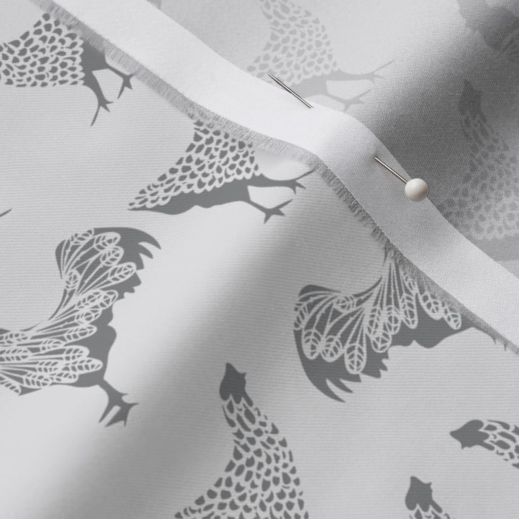 Spoonflower Fabric - Grey Chicken Farm Animal Neutral Hen Rooster Printed on Organic Cotton Sateen Fabric by The Yard - Sewing Quilting Apparel Home Decor