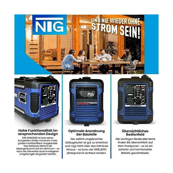 Stromerzeuger GNR.2050 | Strom Generator | Benzin | 4l Tankvolumen l 4-Takt Motor l Inverter l mit Tragegriff l Ölsensor & Eco-Modus l leise: 59 dB(A) l Notstromaggregat l Stromaggregat – Bild 5