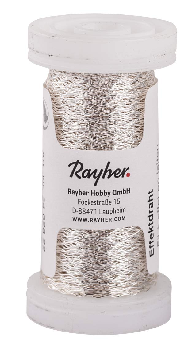 Rayher Effect Wire, 0.25 mm, Silver, 60 m, Brass, Binding Wire, Jewellery Wire, 2426022