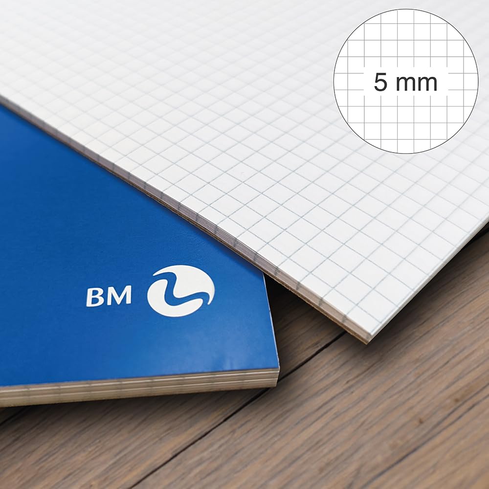 BM BeMore Notes Derby Blocco Notes Punto Metallico A6 Rigatura 5 mm Quadretti 5 mm Carta 60 g/mq Confezione 10 pezzi