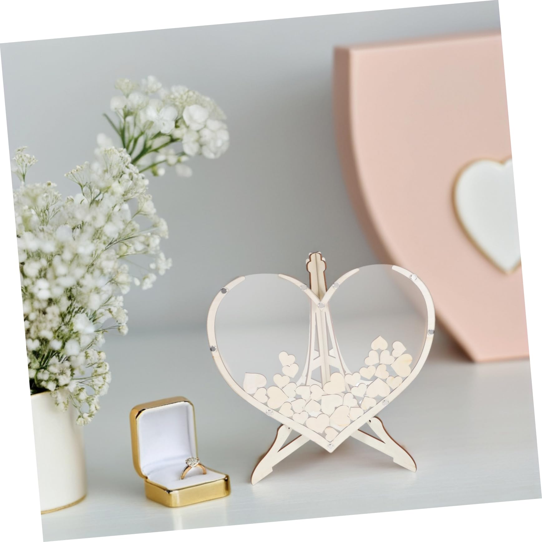 POPETPOP Holzherz Gästebuch mit Kartenbox für Hochzeiten Rustikales Gästebriefkasten zur Erinnerung an Feiern Herzförmige Gästebuchbox zum Valentinstag