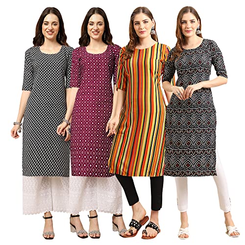 Image of Pinkmint Women's Crepe Digital Print Straight Kurta [Pack of 4]