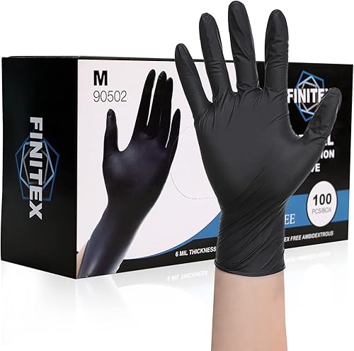 Miniatura 9 de FINITEX Guantes desechables de nitrilo negro para examen médico, 1001000 unidades, guantes de 6.3 mil sin polvo, sin látex, guantes para alimentos