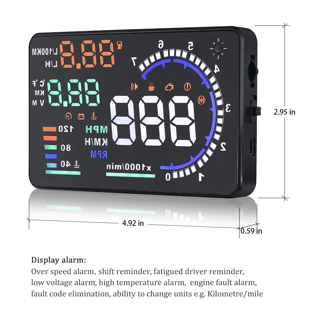 OBD2 HUD Auto Head Up Anzeige A8 HUD Digitale Geschwindigkeitsmesser Windschutzscheibe Geschwindigkeitsprojektor Anzeige mit Beschleunigung Wassertemperatur RPM Alarm