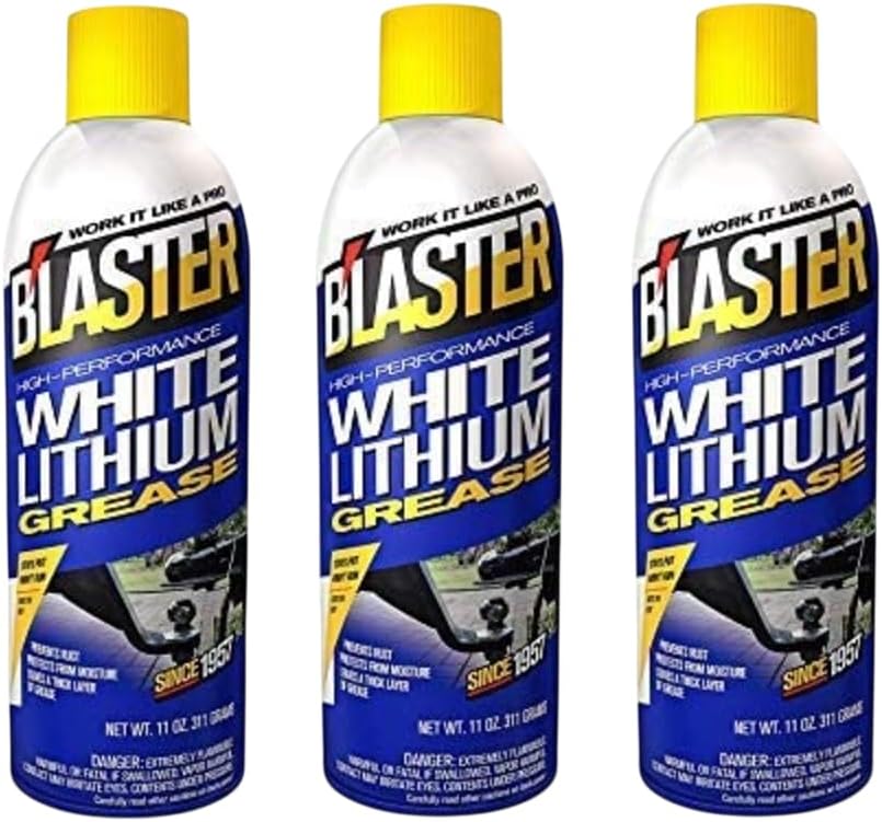 B’laster White Lithium Grease Spray – High-Performance Lithium Grease Spray – Helps Protect Against Moisture & Oxidation - Reduces Friction & Leaves a Durable Lubricating Layer – 11oz (Case of 3)