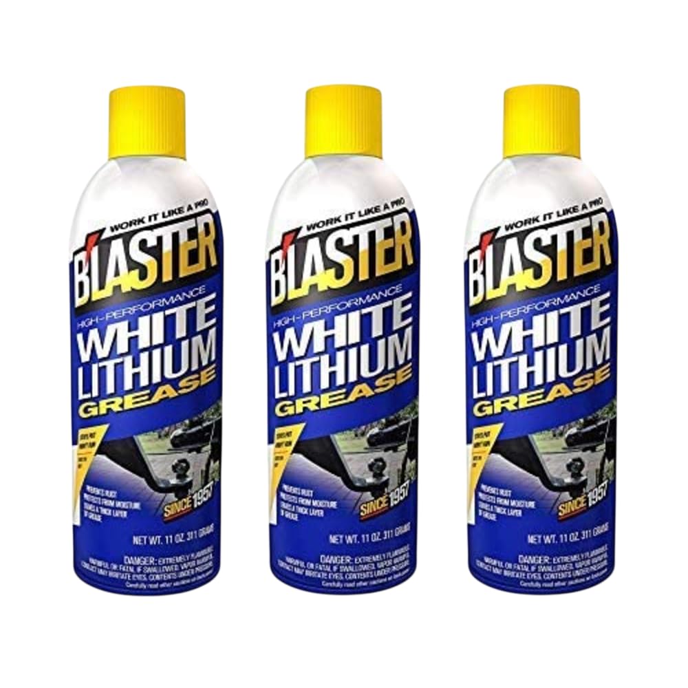 B’laster White Lithium Grease Spray – High-Performance Lithium Grease Spray – Helps Protect Against Moisture & Oxidation - Reduces Friction & Leaves a Durable Lubricating Layer – 11oz (Case of 3)