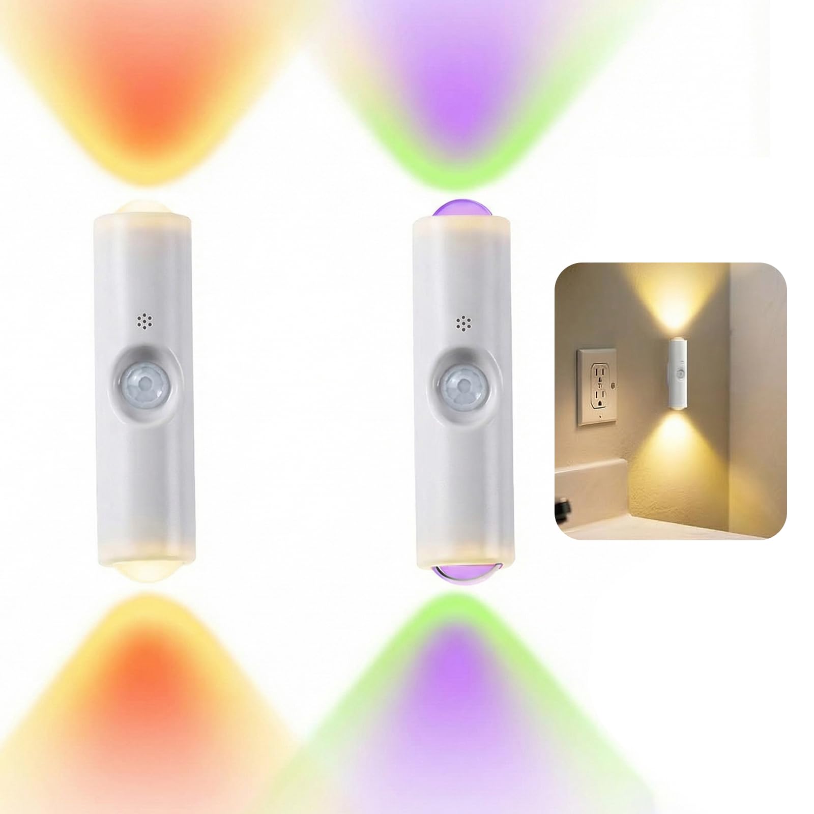 LINXINS 2 Pcs Motion Sensor Light Indoor, USB Rechargeable Smart LED Motion Sensor Ambient Light, Magnetic Punch-Free RGB Colorful Gradient Wall Lights for Bedroom Hallway (White)