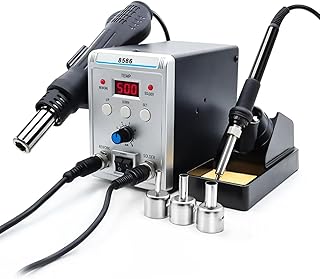 2 in 1 Hot Wind Gun Solder Iron SMD Rework Soldering Station Kit 700W/220V Tabletop Hot Wind Gun Tin Solder Iron Working Station Adjustable Soldering Station with LCD Digital Display