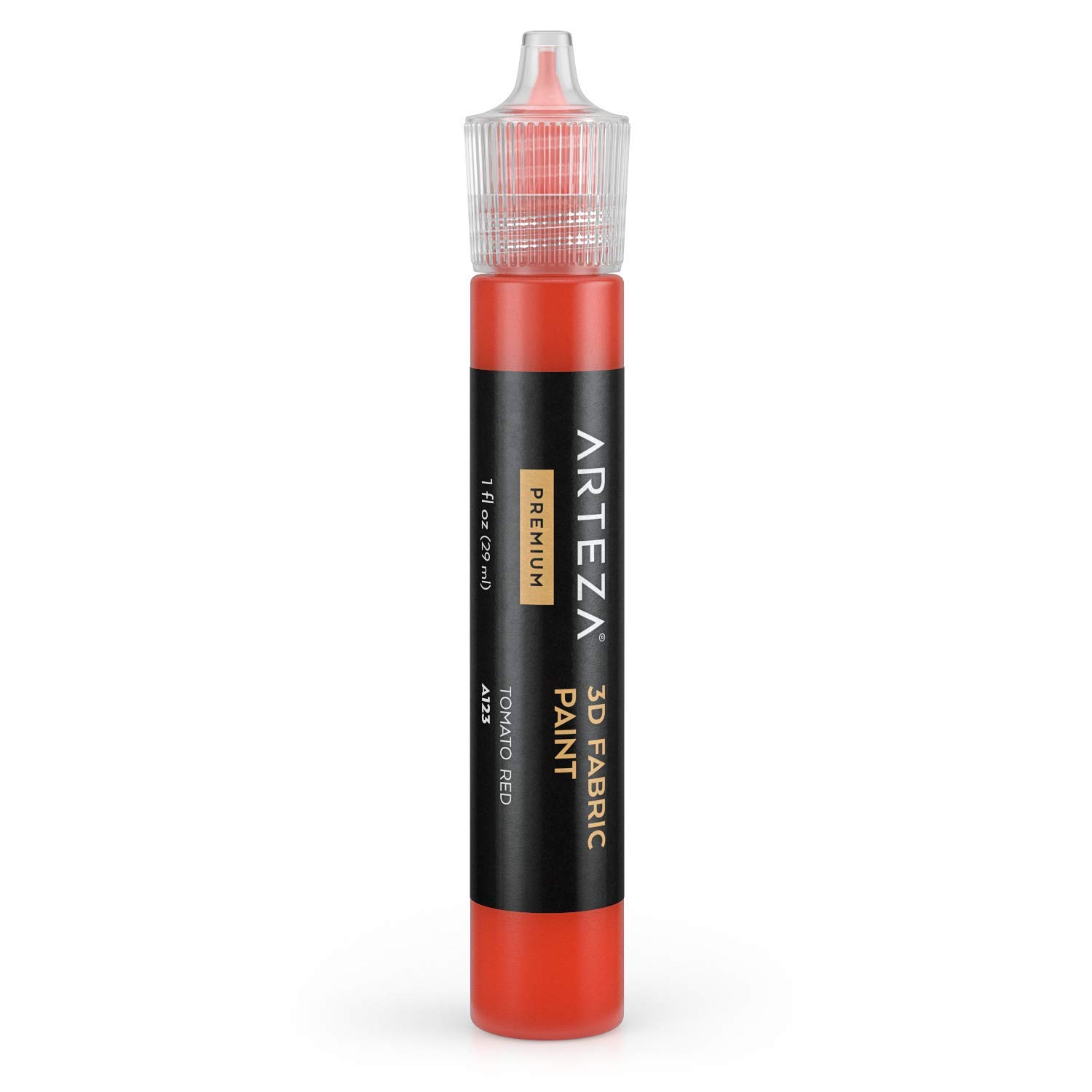Arteza 3D Fabric Paint, Tomato Red A123, 1oz Tube, Washer & Dryer Safe Textile Paint for Clothing, Accessories, Ceramic, Glass & DIY Projects