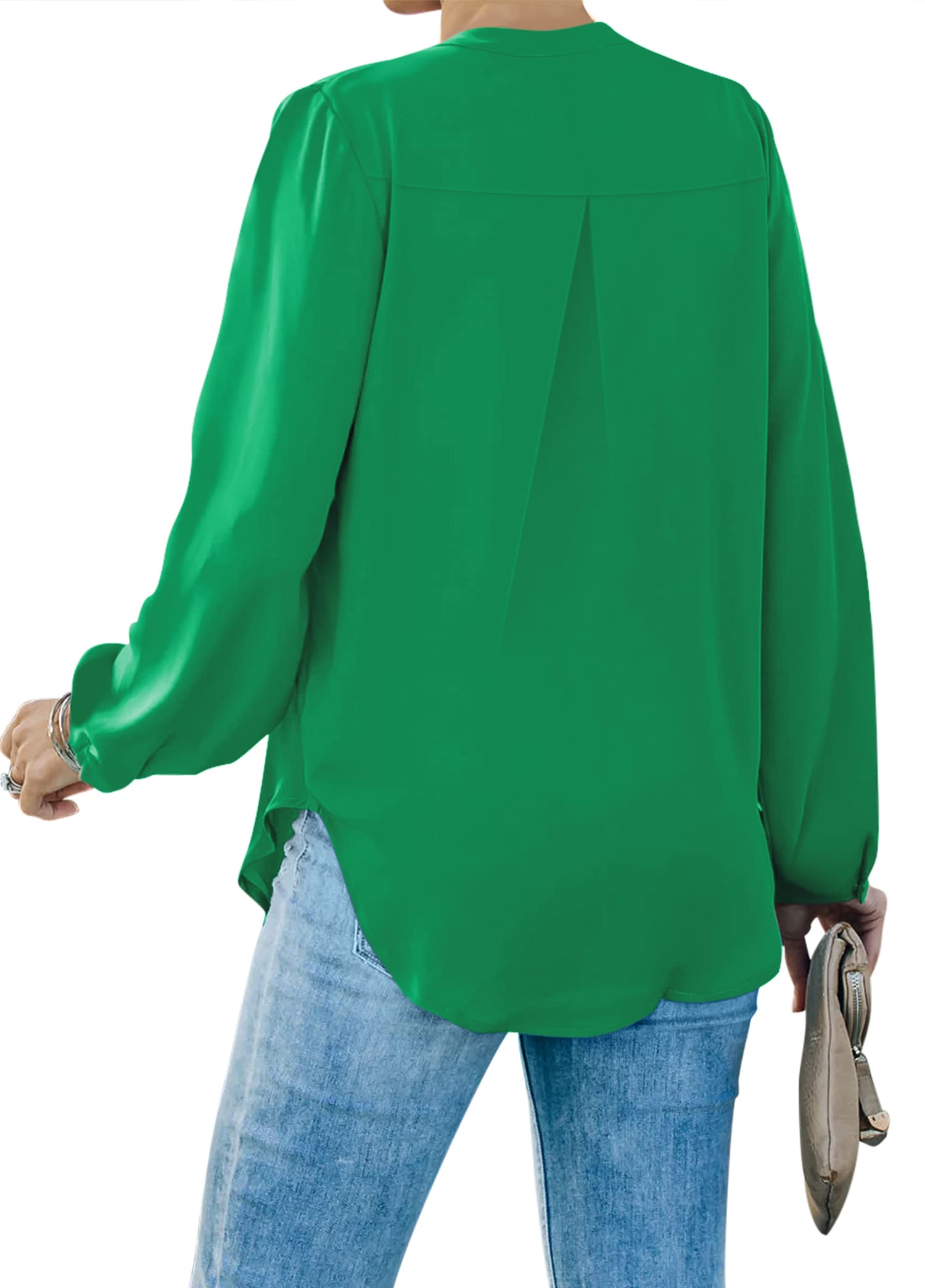 Chemisier élégant pour Femme - Col en V - Manches Longues - Décontracté - Tunique à Manches Longues - Couleur Unie
