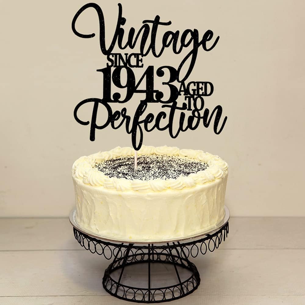 KaoenlaVintage Since 1943 Aged To Perfection Cake Topper -Black Glitter Cake Topper-Celebrating 81th Birthday/81th Anniversary Party Decoration (1943)