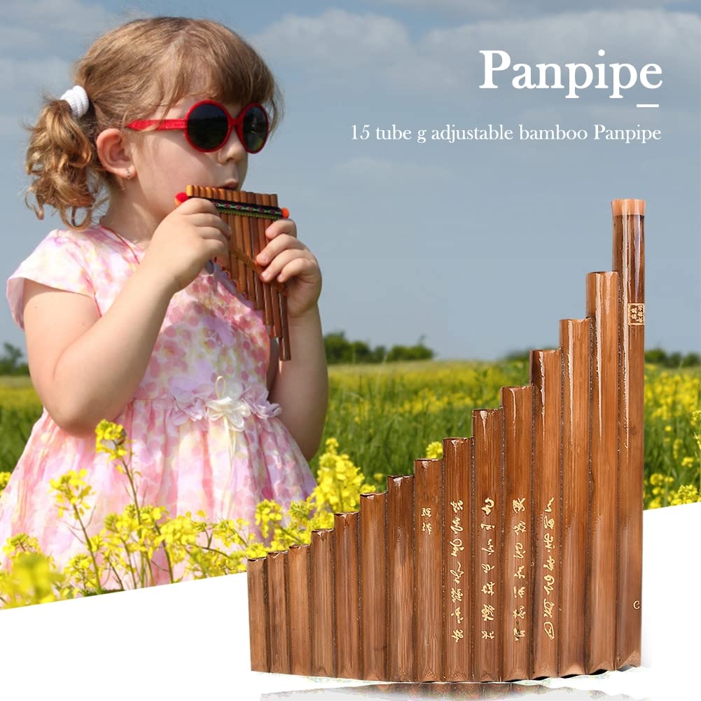 Flauta de Pan, 15 tubos, instrumento de viento de bambú, llave G, Panpipe, instrumento de viento de madera tradicional chino con bolsa de barra de limpieza